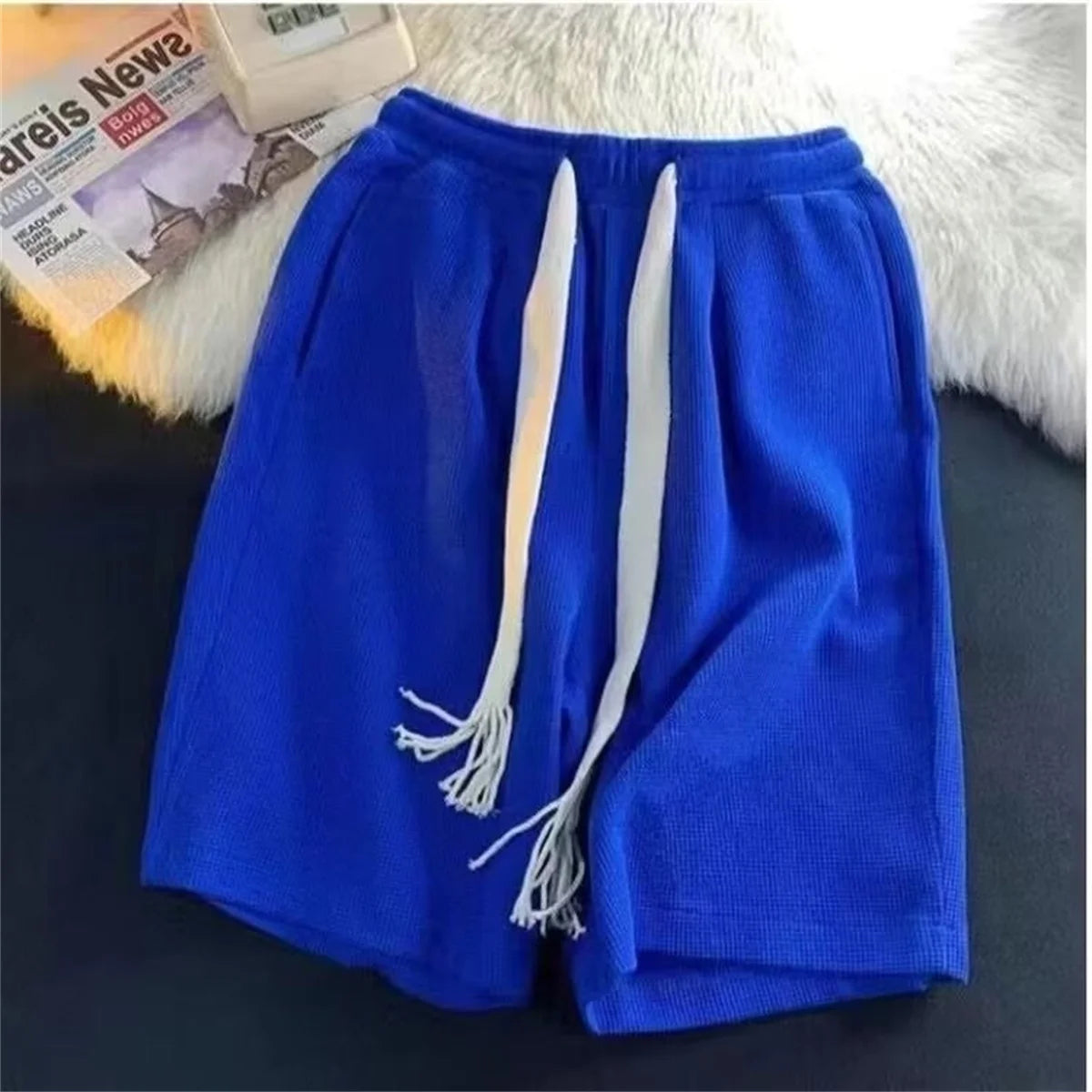Solid Breathable Shorts Summer Men's Fashion Trendy Brand Lightweight Drawstring Basketball Sports Fitness Large Middle Pants