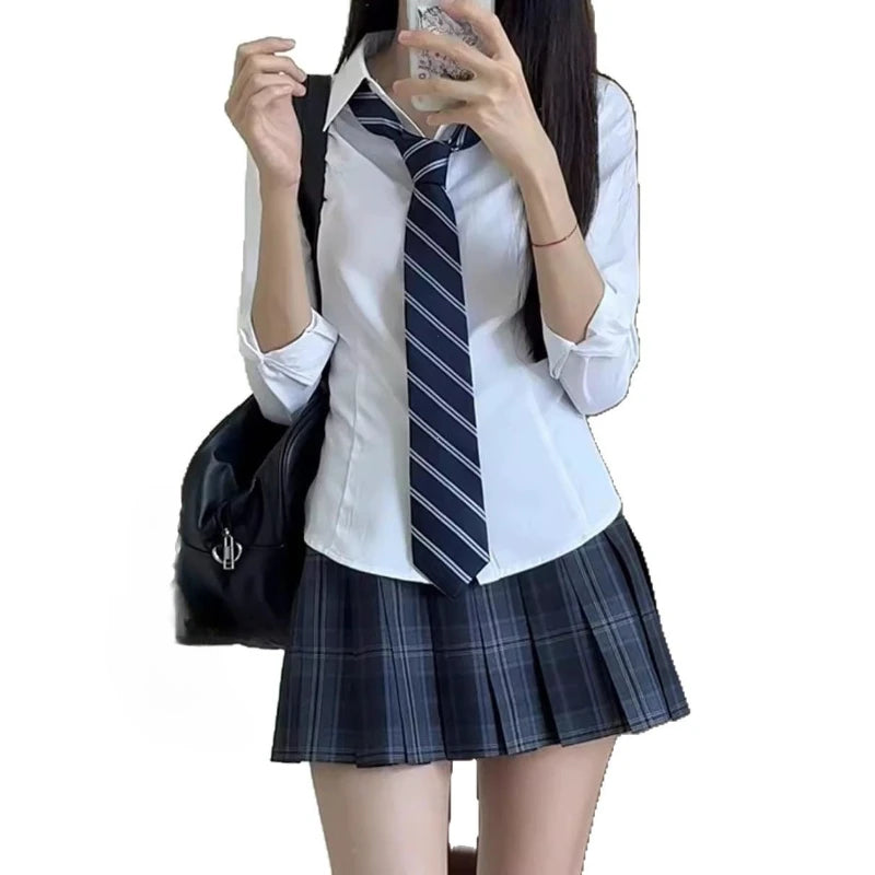 Harajuku Y2K Slim Fit White Shirt Women 2025 Waist Slimming Long Sleeve Jk Shirts Woman All Match Turn Down Collar Chic Blouse