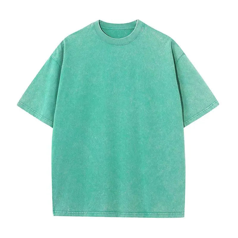 American Style Retro Heavyweight Solid Color Short Sleeved T-shirt Men Women Summer Street Trendy Washed Old Oversized Clothes
