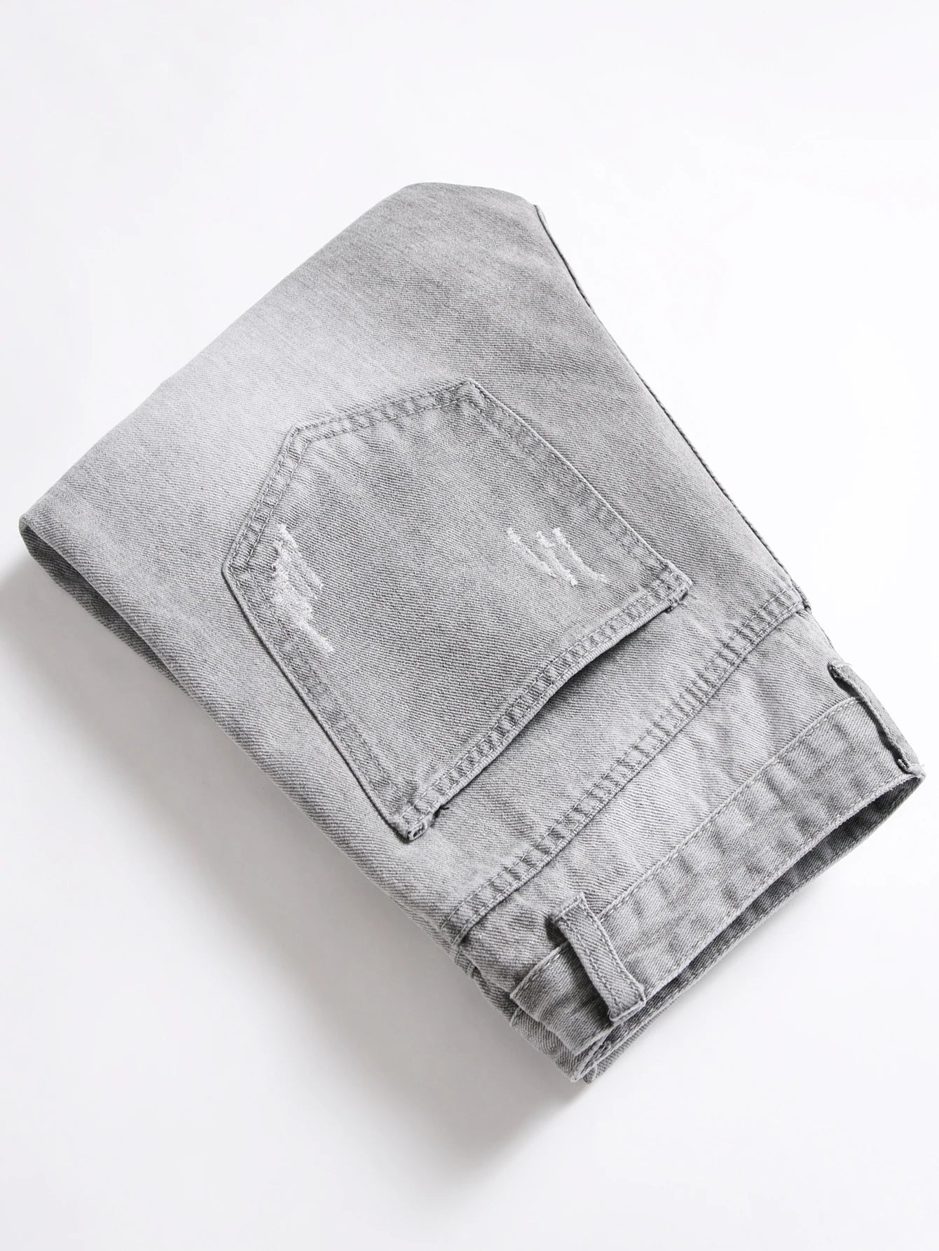 Y2K Men's Jeans - Fashionable Gray Mid-Rise Straight-Leg, Ripped Embroidered Vintage Washed Street Denim