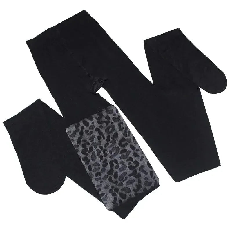 Women Sexy Thin Transparent Silky Pantyhose Gothic Black Sexy Vintage Leopard Animal Pattern Sheer Tights Seamless Stockings