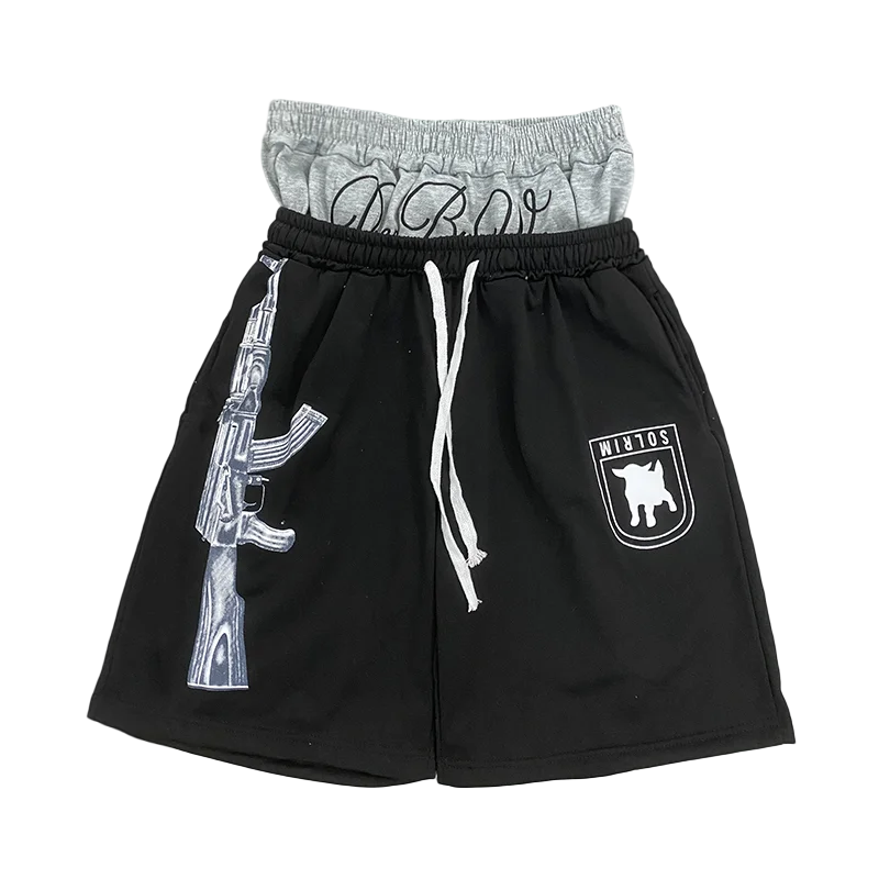 Summer Fashion Trend AK Printed Shorts Fake Two-Piece Double Waistband Casual Versatile Loose Five-Quarter Pants