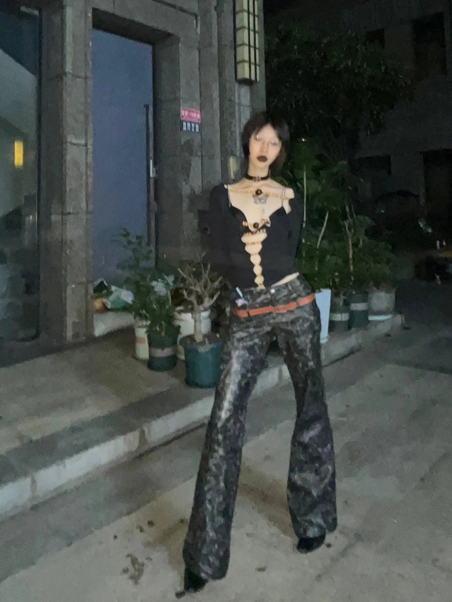 Karrram Japanese Y2k Hollow Out Tops Vintage Harajuku Beaded T Shirt 2000s Aesthetics Long Sleeve Slim T-shirts American Retro