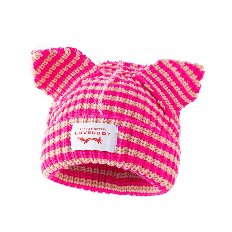 Winter Skullies Hat Unisex Cat Ear Hat Warm Crochet Knitted Hat Costume Beanie Hat Women Christmas Gift Hip-hop Cap Cold Hat