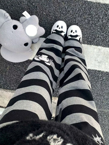 2026 Punk Anime Printed Striped Pants Women Harajuku Y2k Straight Casual Long Trousers 2025 Autumn Vintage Gothic Streetwear