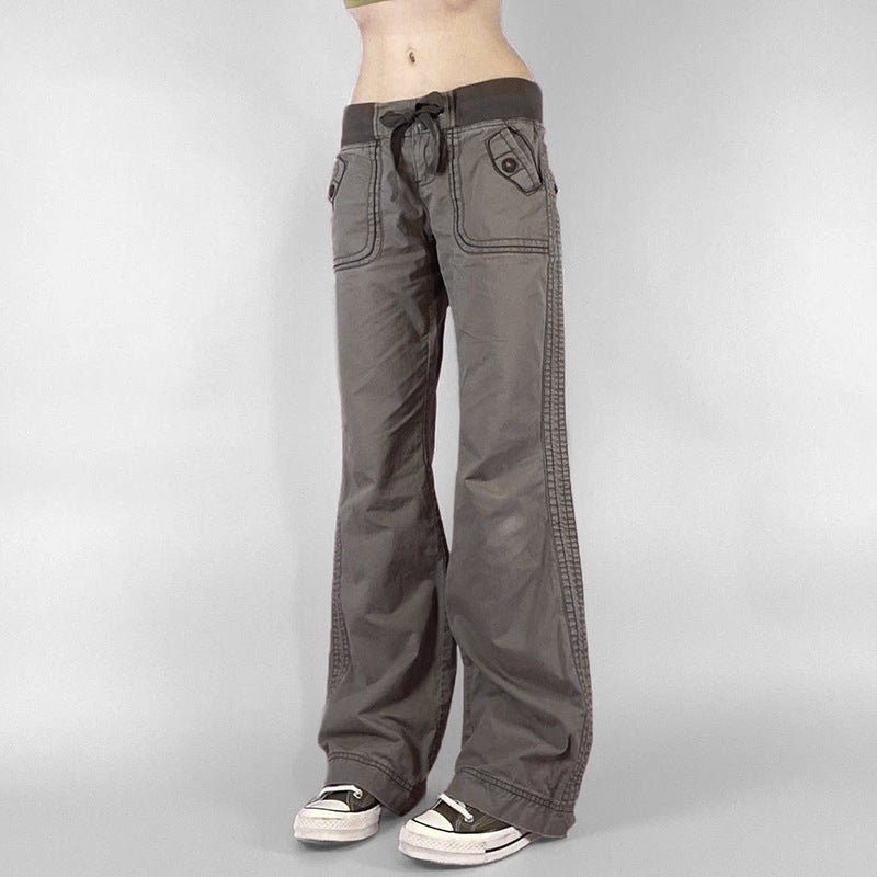 2000s Clothes Y2k Low Rise Boot Cut Jeans Woman Casual Black Striped Denim Trousers Streetwear Flare Pants P77-DD25