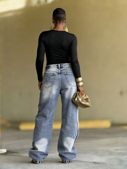 Women Straight Pants Jeans Long Length Tassels Trousers Stretch Mid Waist Washed 2025 Streetwear Denims Vintage Distressed 2026