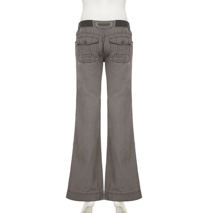 2000s Clothes Y2k Low Rise Boot Cut Jeans Woman Casual Black Striped Denim Trousers Streetwear Flare Pants P77-DD25