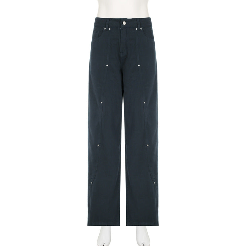 2000s Clothes Y2k Low Rise Boot Cut Jeans Woman Casual Black Striped Denim Trousers Streetwear Flare Pants P77-DD25