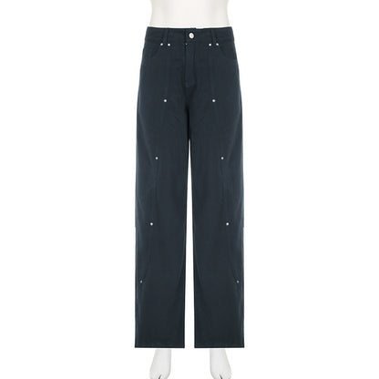 2000s Clothes Y2k Low Rise Boot Cut Jeans Woman Casual Black Striped Denim Trousers Streetwear Flare Pants P77-DD25