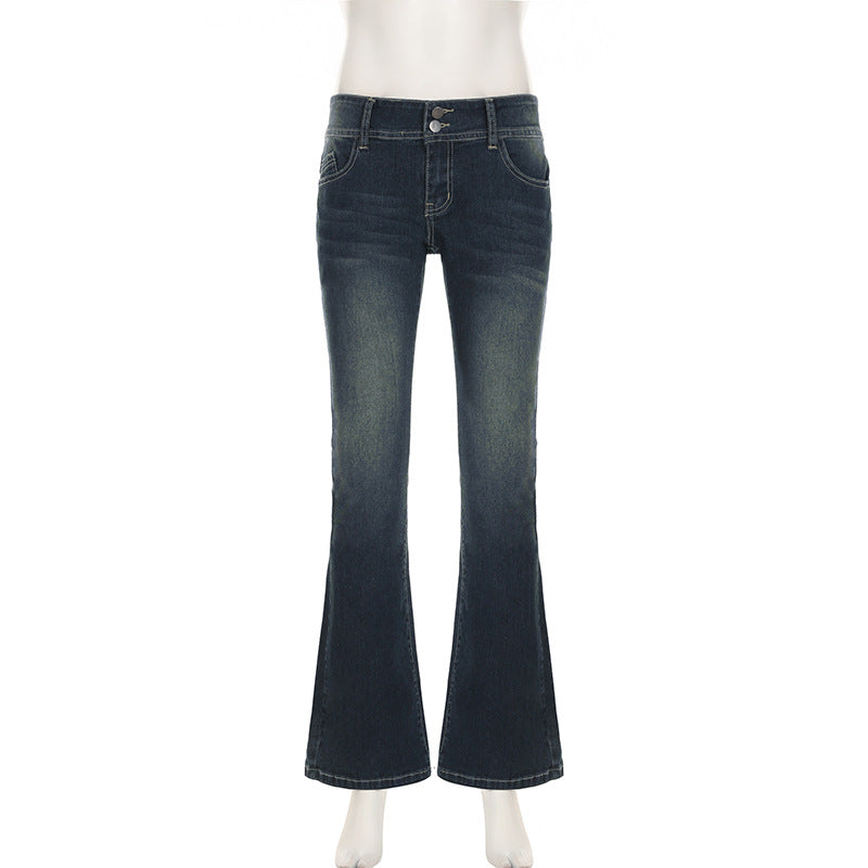 2000s Clothes Y2k Low Rise Boot Cut Jeans Woman Casual Black Striped Denim Trousers Streetwear Flare Pants P77-DD25
