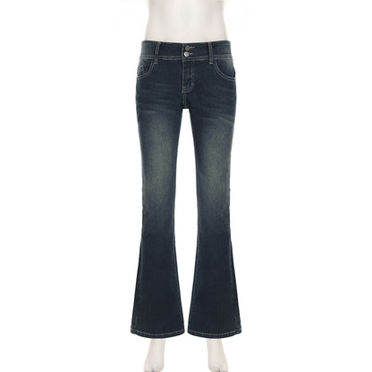 2000s Clothes Y2k Low Rise Boot Cut Jeans Woman Casual Black Striped Denim Trousers Streetwear Flare Pants P77-DD25