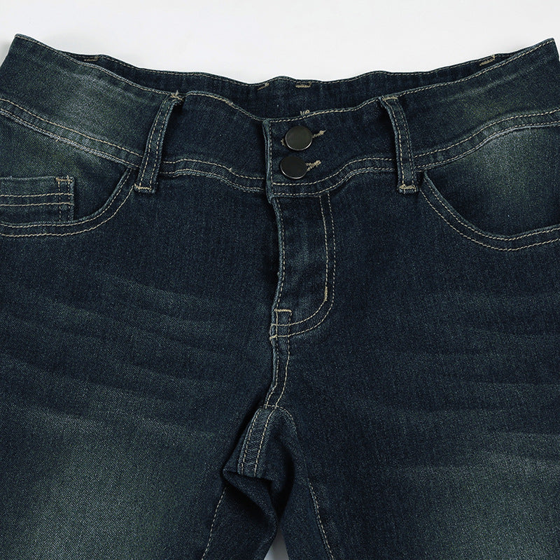 2000s Clothes Y2k Low Rise Boot Cut Jeans Woman Casual Black Striped Denim Trousers Streetwear Flare Pants P77-DD25