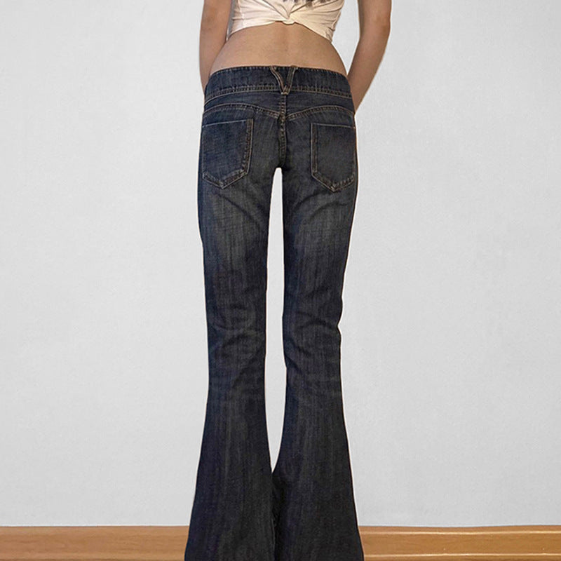 2000s Clothes Y2k Low Rise Boot Cut Jeans Woman Casual Black Striped Denim Trousers Streetwear Flare Pants P77-DD25