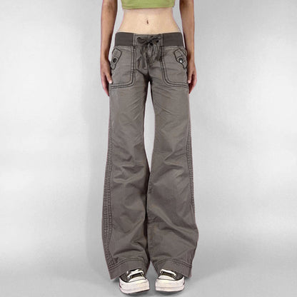 2000s Clothes Y2k Low Rise Boot Cut Jeans Woman Casual Black Striped Denim Trousers Streetwear Flare Pants P77-DD25