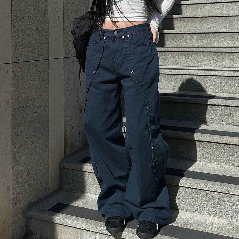 2000s Clothes Y2k Low Rise Boot Cut Jeans Woman Casual Black Striped Denim Trousers Streetwear Flare Pants P77-DD25