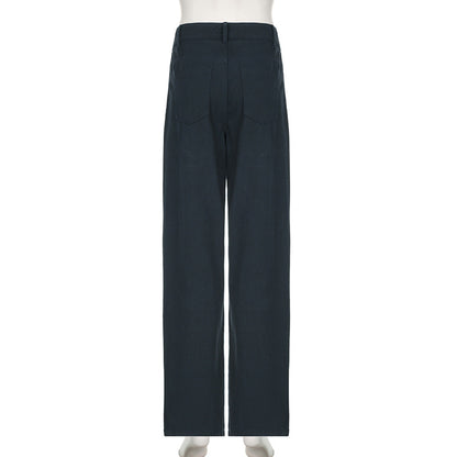 2000s Clothes Y2k Low Rise Boot Cut Jeans Woman Casual Black Striped Denim Trousers Streetwear Flare Pants P77-DD25