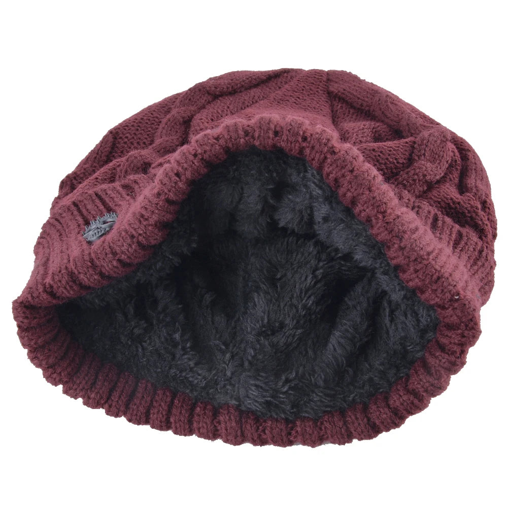 Winter Beanies Men Knitted Skull Pattern Solid Color Hat With Metal Skulls Skullies Beanies Men's Knit Thick Hats Add Velvet
