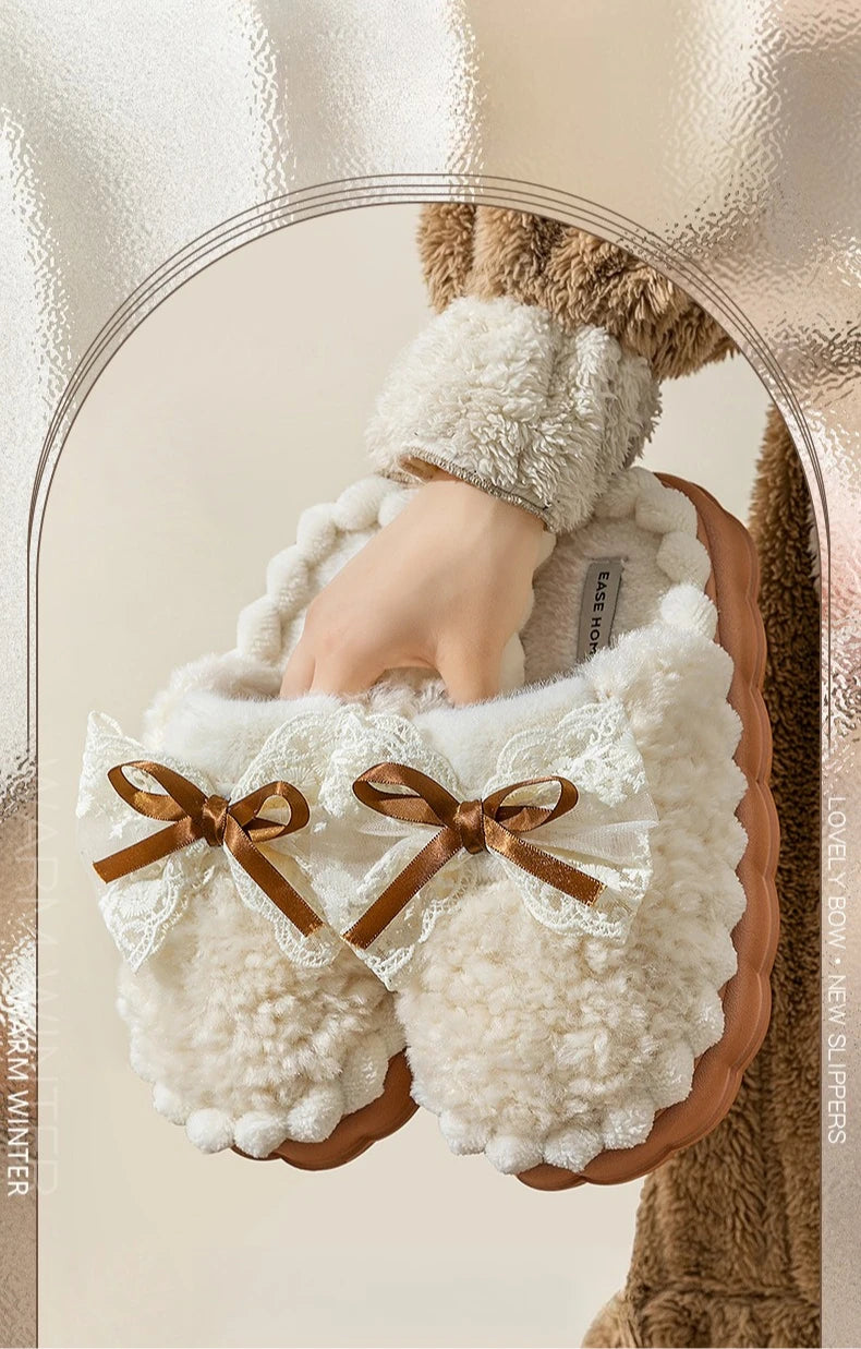 2026 New Women's Plush Slippers - Bow Detail Winter House Shoes, Ultra-Soft Non-Slip Indoor Slippers for Home&Maternity Comfort