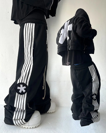 Y2K Fashion Streetwear Gothic Punk Striped Letter Embroidery Trendy Sweatpants Retro Loose Hip Hop Casual Stretch Jogging Pants