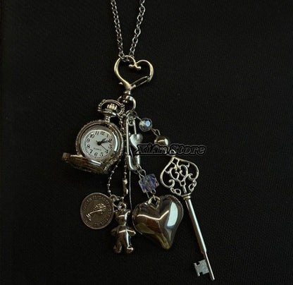 Original Hollow Heart Pocket Watch Chain keychain Design Steampunk Clock Vintage Necklace Pendant Jewelry Watch Men Women Gift