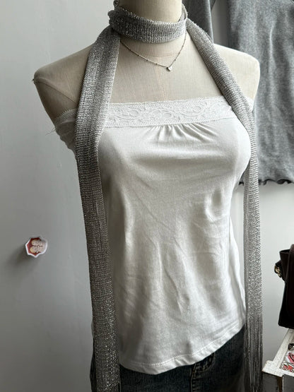 Lace Trim Strapless Tops Women Cotton Soft Slim  White Sexy Sleeveless Camisole Sweet Cute Chic Tank Tops Y2K