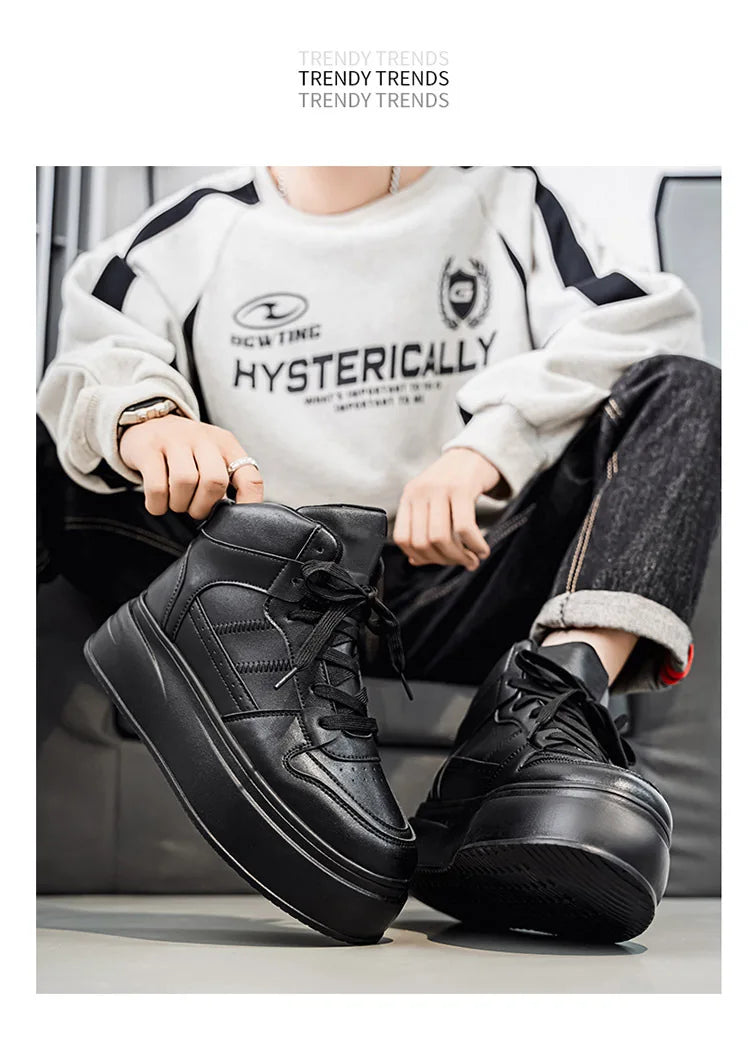 New 2025 Men's Thick Bottom Sneakers Spring Autumn Style Breathable Anti-Slip Heightening Casual Sports Platform Shoes