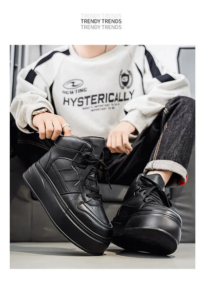 New 2025 Men's Thick Bottom Sneakers Spring Autumn Style Breathable Anti-Slip Heightening Casual Sports Platform Shoes