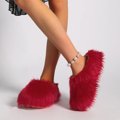 New Fur Slippers Imitation Fur Mueller Shoes Famous Height thick Soled Slippers