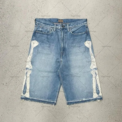 Embroidered Shorts Y2K Streetwear Man Woman Clothing Harajuku Hip Hop Baggy Denim Gym Shorts Gothic Summer Basketball Shorts