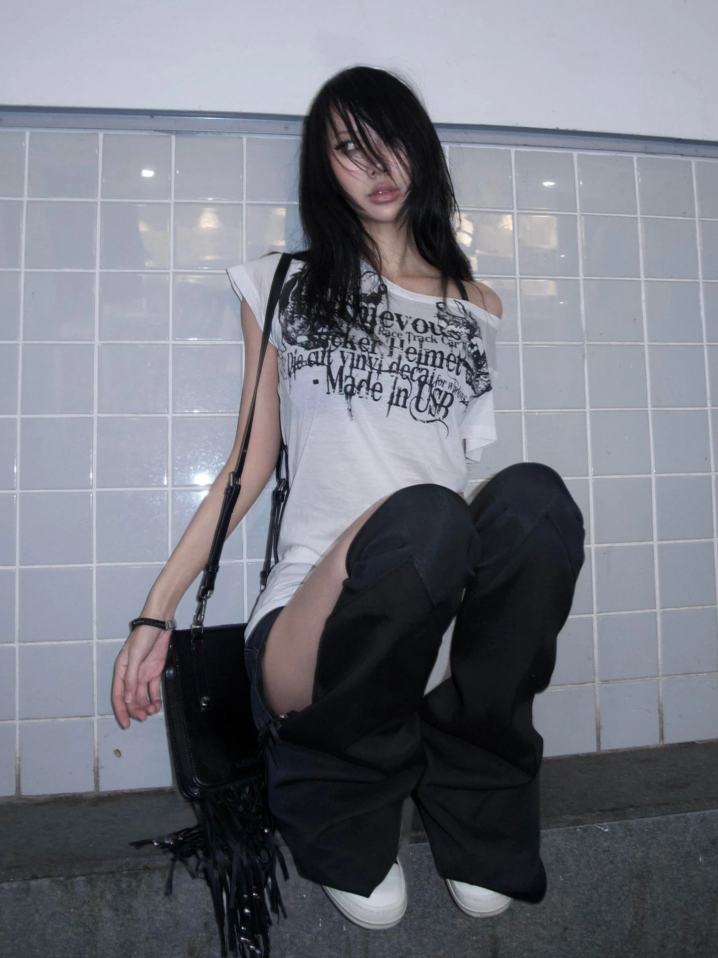 Karrram Japanese Y2k Letter Print T-shirt Trashy 2000s Style Tattoo T Shirt Vintage Harajuku Short Sleeve Sheer Tops Grunge Goth