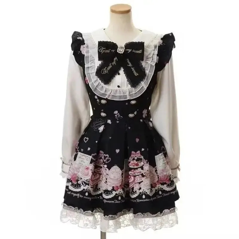 Japanese Style Lolita Sweet Dress Set 2026 New Vintage Plaid Cute Bow Short Sleeved Tops Jk Casual Y2k Shorts Girls Kawaii Set