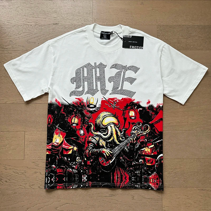 Fashion Brand MIXED EMOTION T-shirts Men Women Couple Streetwear Angel Print Summer Top Tee Round Neck Short Sleeve