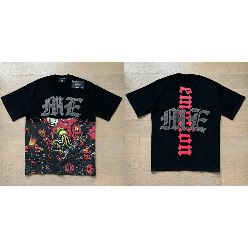 Fashion Brand MIXED EMOTION T-shirts Men Women Couple Streetwear Angel Print Summer Top Tee Round Neck Short Sleeve