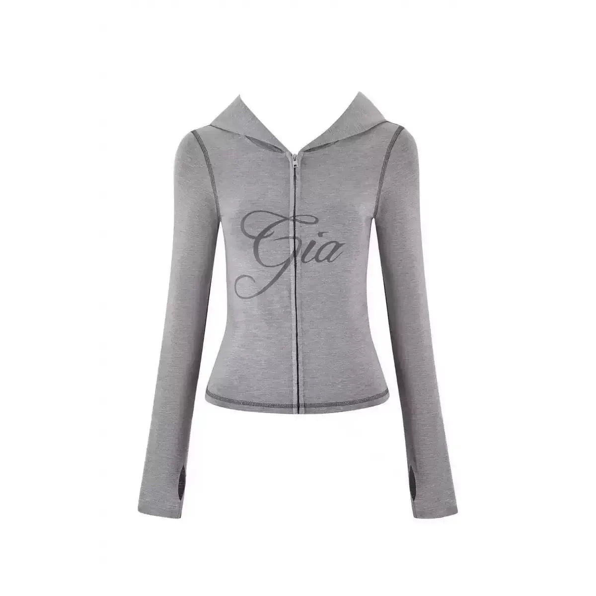 Gia zip-up cap long sleeve high spring top & low waist micro flared pants