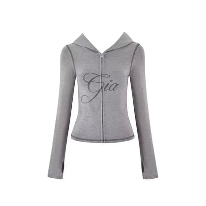 Gia zip-up cap long sleeve high spring top & low waist micro flared pants