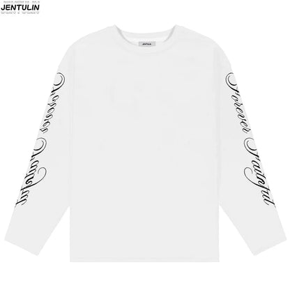 Men Clothing High Quality Letters Graphic Printing Casual Loose Long Sleeve T Shirts Y2K Trend Women Fashion Vintage Streetwear