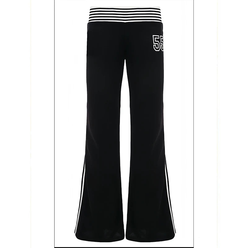 2026 Spring Summer  Women High Street American Retro Flared Pants Y2k Low Rise Long Trousers College Harajuku 2000s Bell Bottom