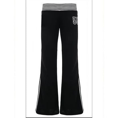 2026 Spring Summer  Women High Street American Retro Flared Pants Y2k Low Rise Long Trousers College Harajuku 2000s Bell Bottom