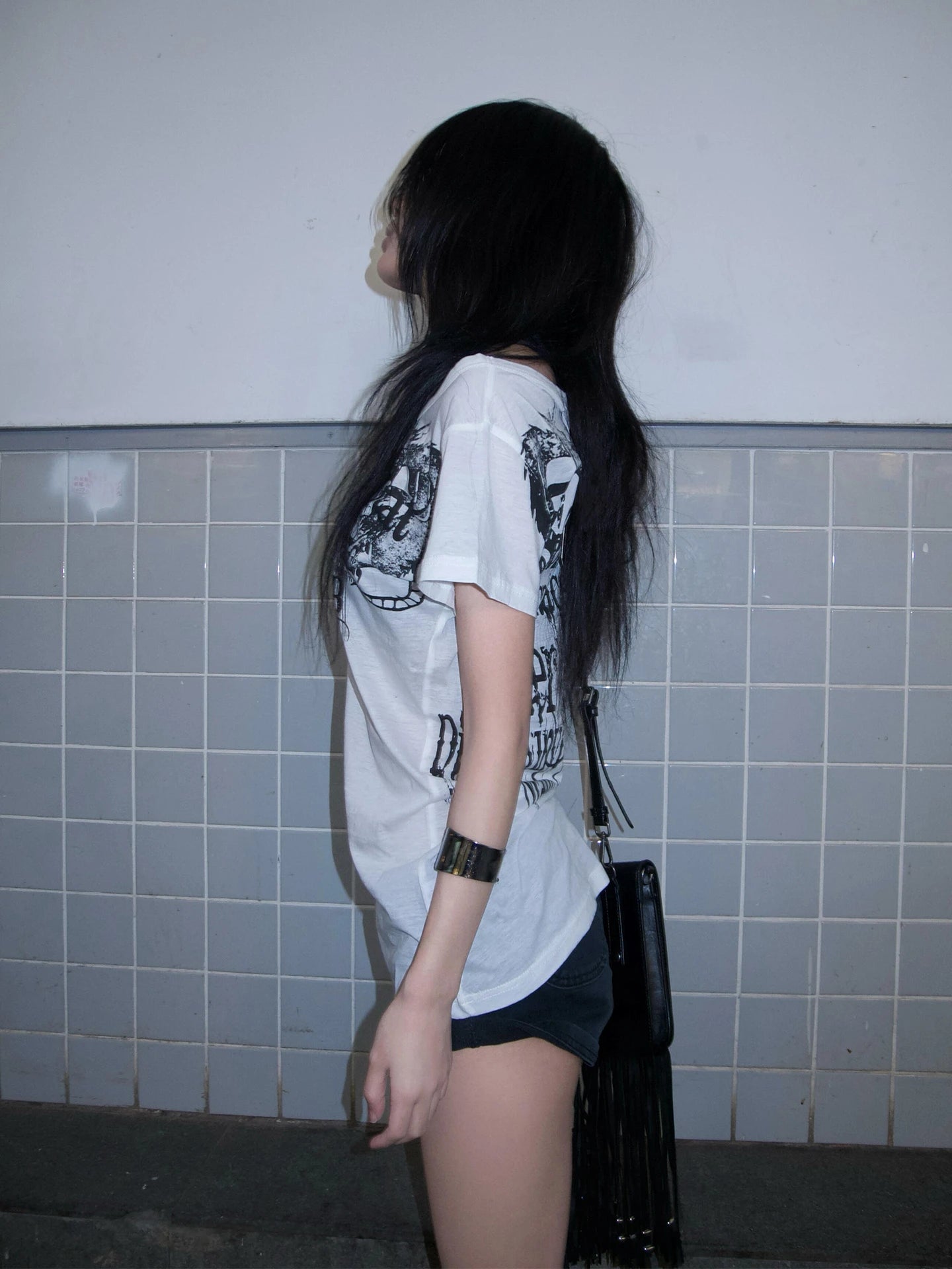 Karrram Japanese Y2k Letter Print T-shirt Trashy 2000s Style Tattoo T Shirt Vintage Harajuku Short Sleeve Sheer Tops Grunge Goth