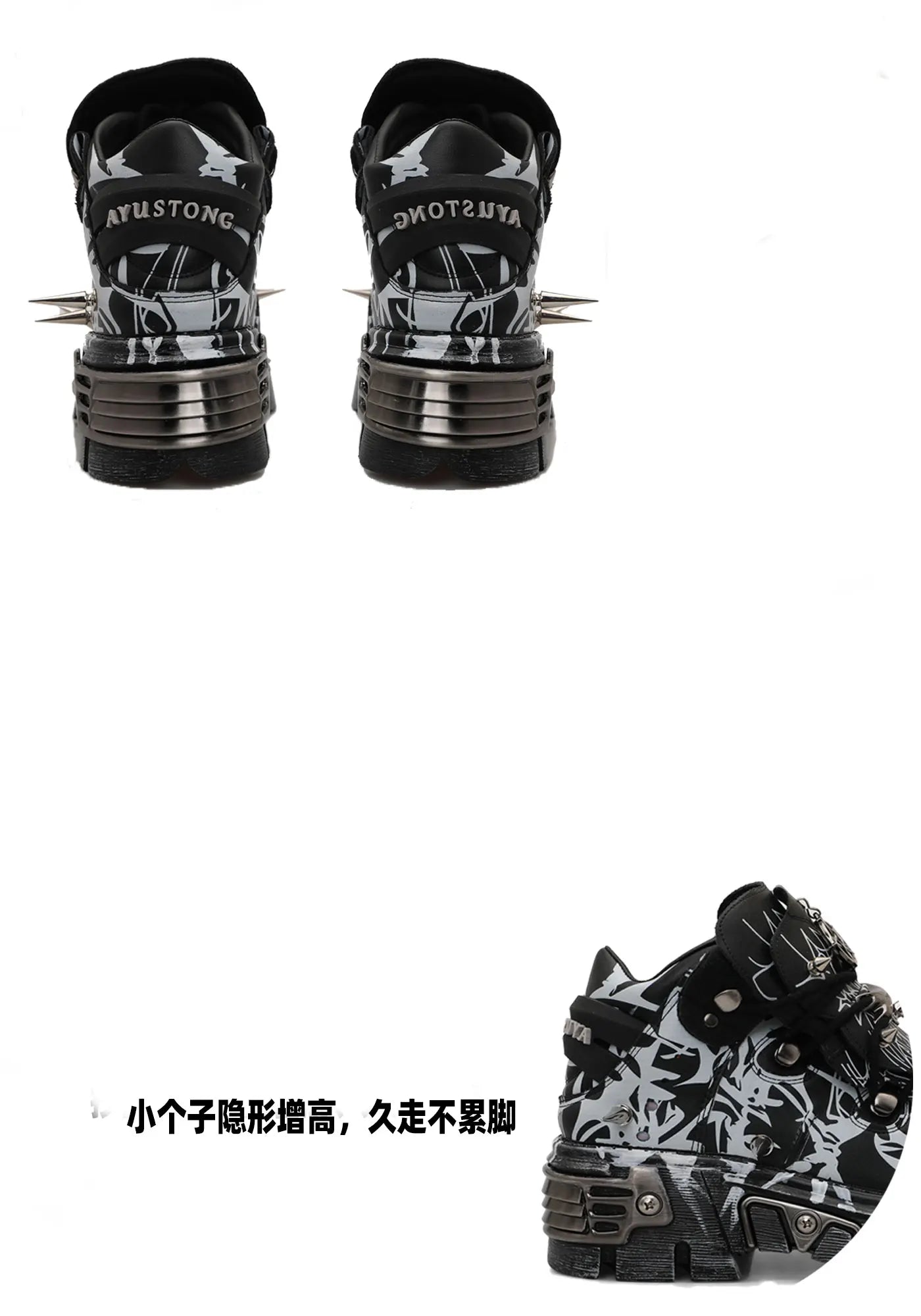 2026 New Original Design Graffiti Platform Men's and Women's Dark Rivets Rock Punk Heightening Muffin Casual Dad Shoes