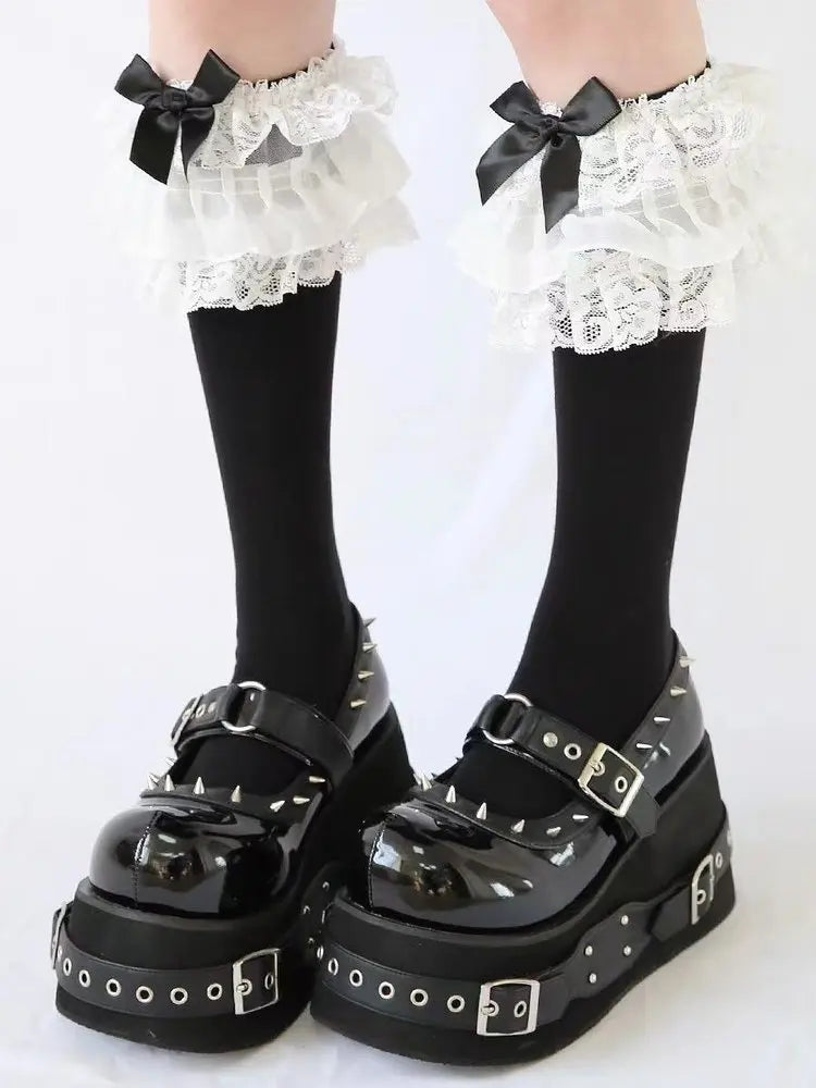 Gothic Rivet Muffin 10 CM Platform Mary Jane Shoes Punk Spice Girl Pu Leather Dark Shoes Women Y2K Subculture Lolita Shoes 35-42