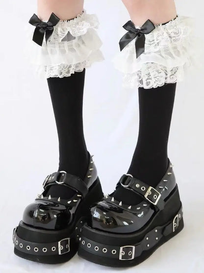 Gothic Rivet Muffin 10 CM Platform Mary Jane Shoes Punk Spice Girl Pu Leather Dark Shoes Women Y2K Subculture Lolita Shoes 35-42