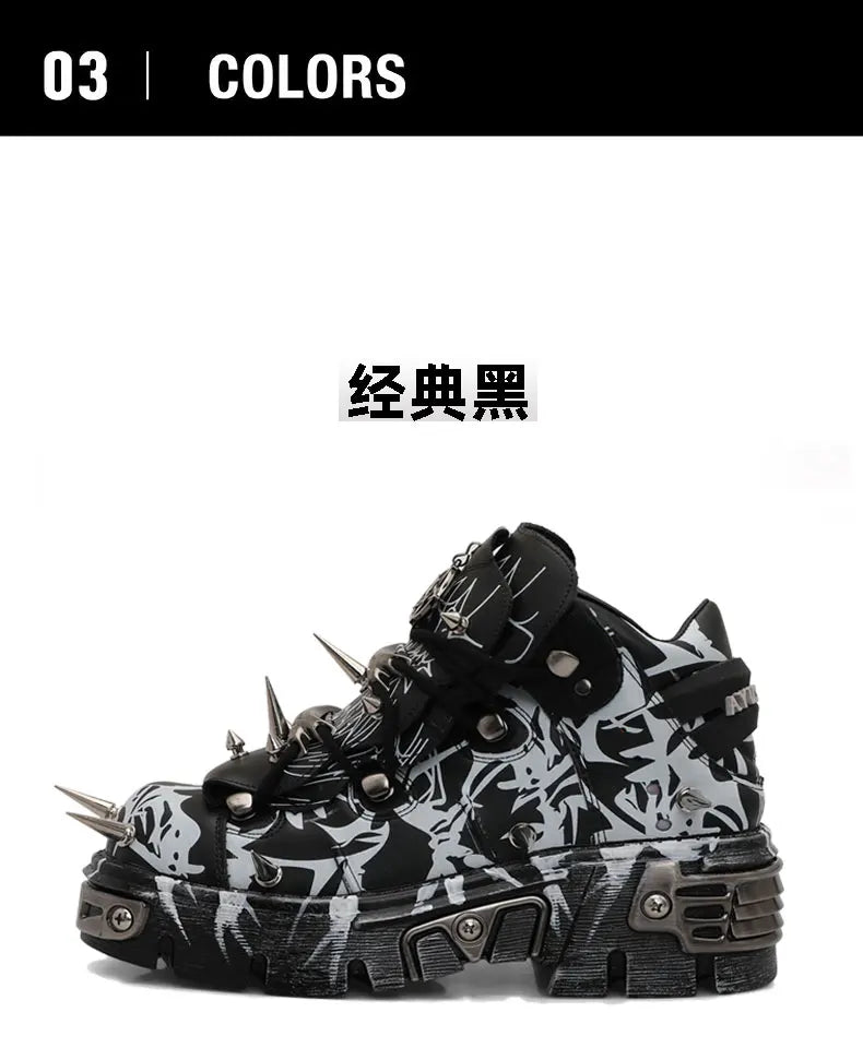 2026 New Original Design Graffiti Platform Men's and Women's Dark Rivets Rock Punk Heightening Muffin Casual Dad Shoes