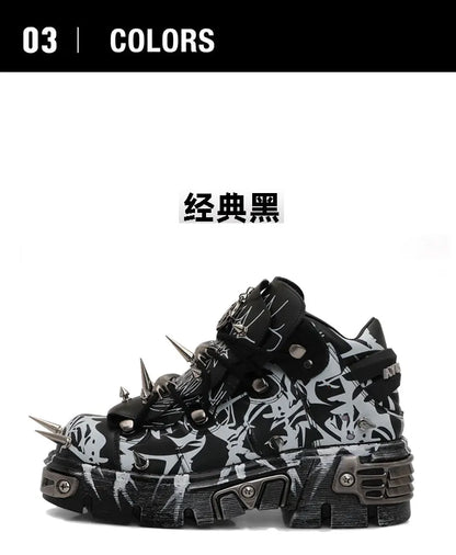 2026 New Original Design Graffiti Platform Men's and Women's Dark Rivets Rock Punk Heightening Muffin Casual Dad Shoes