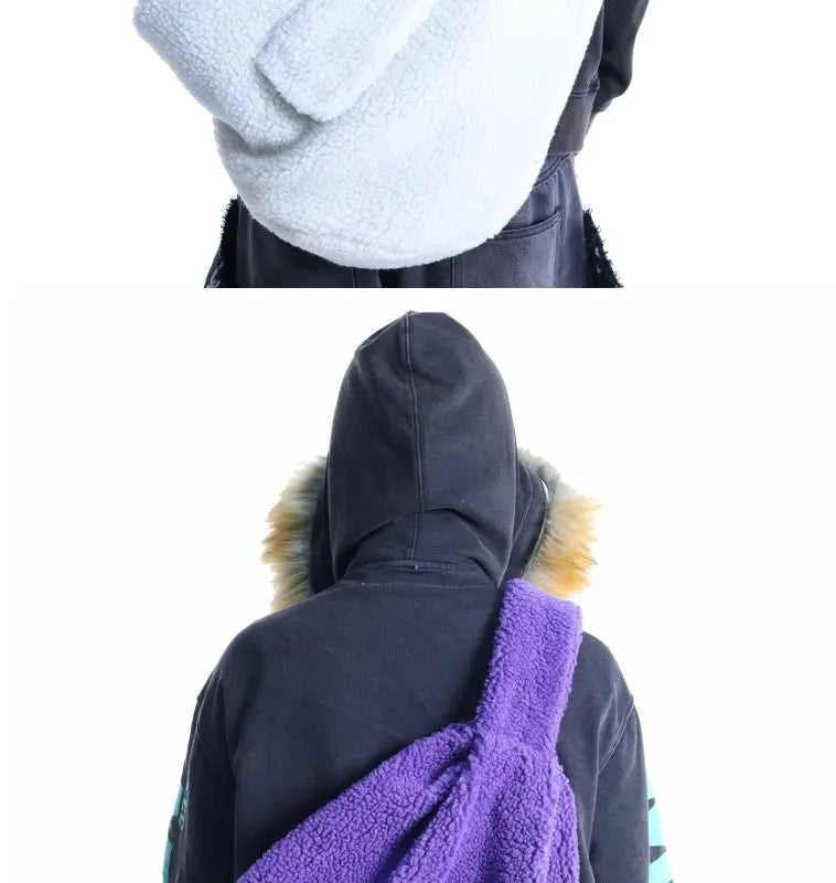Women Fluffy Backpack Large Capcity Female Purple Y2k Sling Bag Men Casual Design Big Waist Bags 2024 Fashion Travel Backpacks