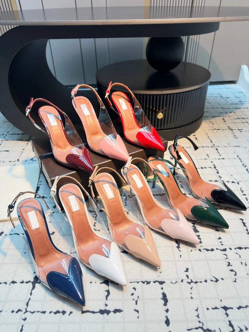2026 New Design Heart-shaped Pointed Toe Backless Cool Shoes for Women Fashionable Transparent High-Heeled Bao Head Shoe