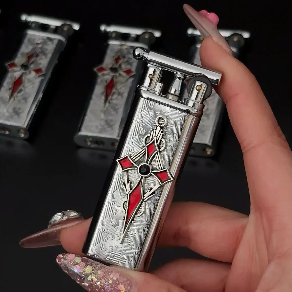 New high-end handmade retro cross outdoor lighter with metal grinding wheel and open flame portable lighter smoking gift