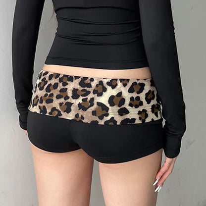 Contrast Patchwork Leopard Low Waist Slim Sexy Booty Shorts Womens Baddie Outfits