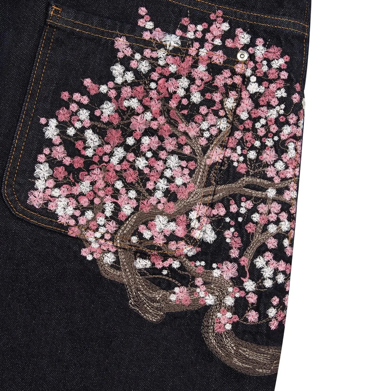 Y2k Vintage Baggy Fallen Knight Cherry Blossom Embroidery Jeans Men Women Fashion Straight Wide-leg Denim Pants Streetwear Jean
